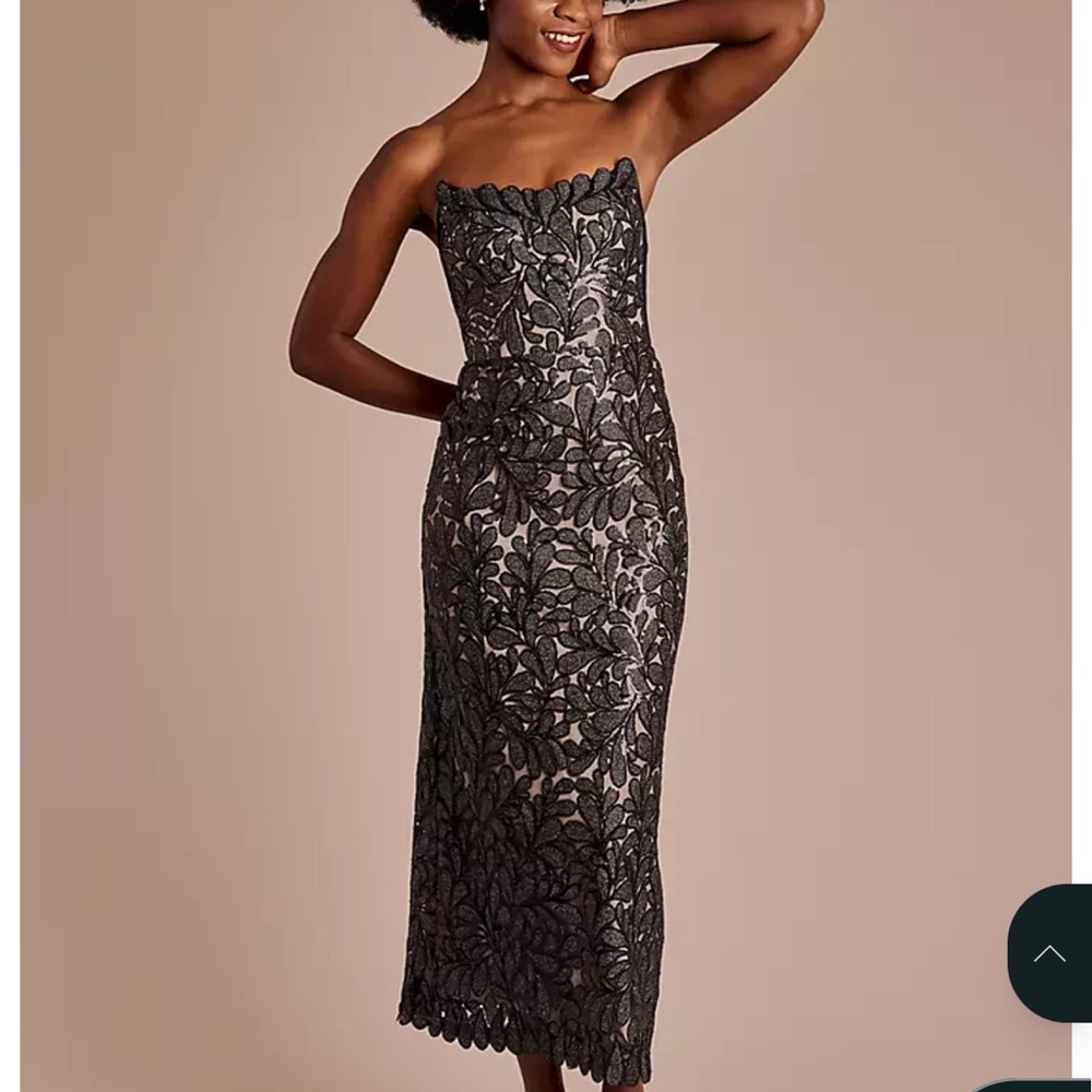 Signature Black Strapless Patterned Overlay Dress